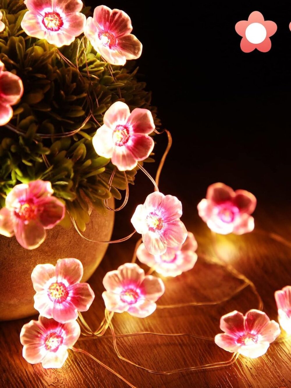 1 Pack 13 FT 40 LEDs Cherry Blossom Flower String Lights